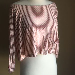 Red Striped Boatneck Cropped Long Sleeve